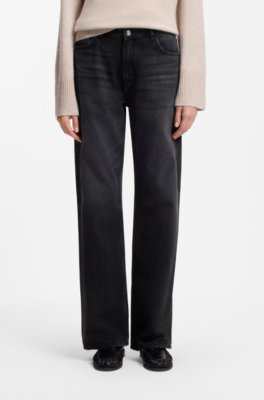 Wide-leg jeans in black rigid denim