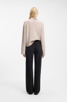 Wide-leg jeans in black rigid denim, Black