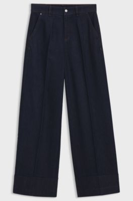 Wide-leg jeans in indigo denim, Dark Blue