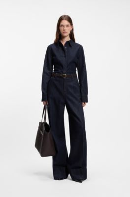 Wide-leg jeans in indigo denim, Dark Blue