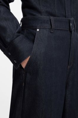Wide-leg jeans in indigo denim, Dark Blue