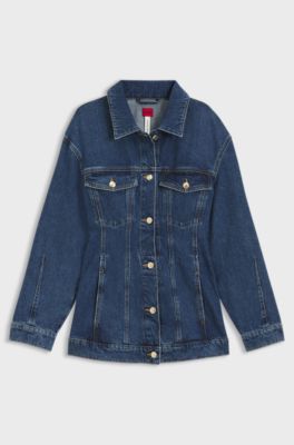 Slim-fit hourglass denim jacket in Japanese cotton, Blue