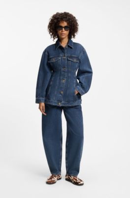 Slim-fit hourglass denim jacket in Japanese cotton, Blue