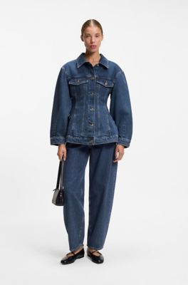 Slim-fit hourglass denim jacket in Japanese cotton, Blue