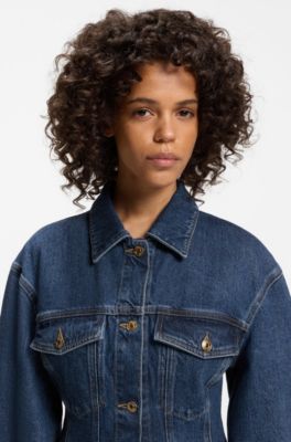 Slim-fit hourglass denim jacket in Japanese cotton, Blue