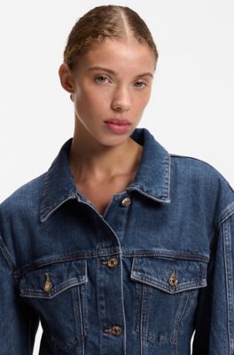 Slim-fit hourglass denim jacket in Japanese cotton, Blue