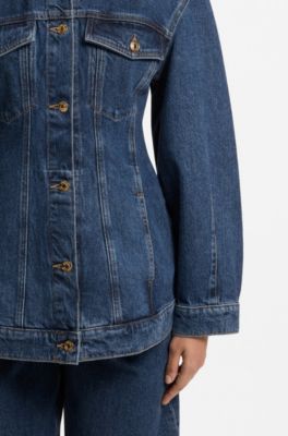 Slim-fit hourglass denim jacket in Japanese cotton, Blue