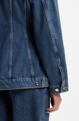 Slim-fit hourglass denim jacket in Japanese cotton, Blue