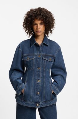 Slim-fit hourglass denim jacket in Japanese cotton, Blue