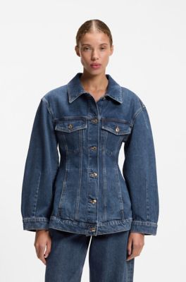 Slim-fit hourglass denim jacket in Japanese cotton, Blue