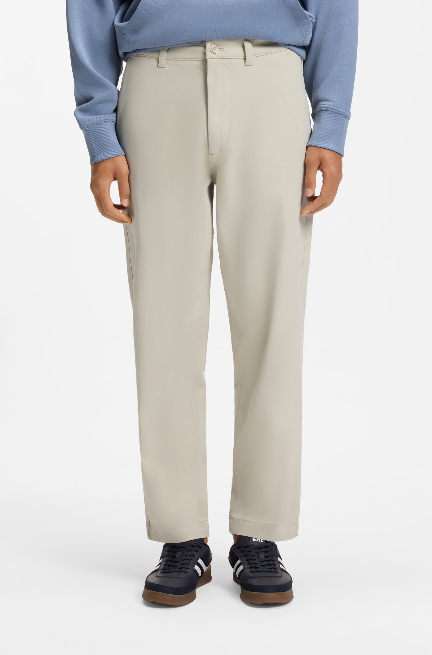 Boss Tapered-fit trousers in stretch-cotton moleskin byxor herr