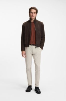 Suede jacket with knitted sleeves, Dark Brown
