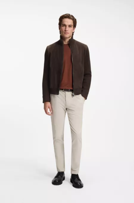 Veste en cuir suédé avec manches en maille