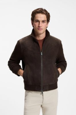 Suede jacket with knitted sleeves, Dark Brown