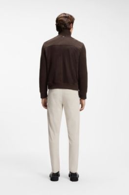 Suede jacket with knitted sleeves, Dark Brown