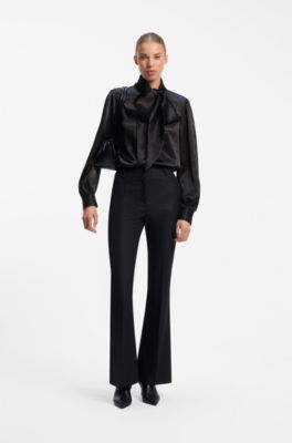 Regular-fit blouse in satin with burnout print, Black Patterned