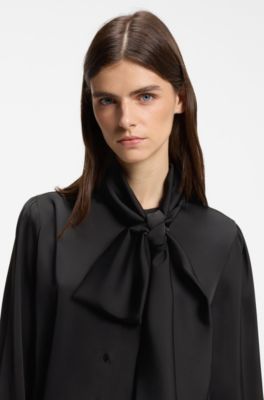 Chemisier Regular en satin, Noir