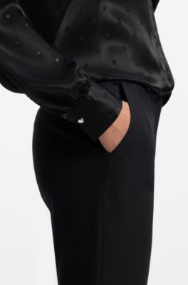 Regular-fit blouse in satin with burnout print, Black Patterned