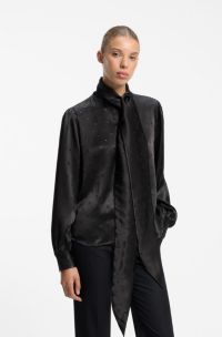 Regular-fit blouse in satin with burnout print, Black Patterned