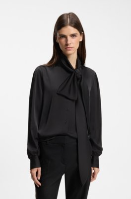 Regular-fit blouse in satin with burnout print