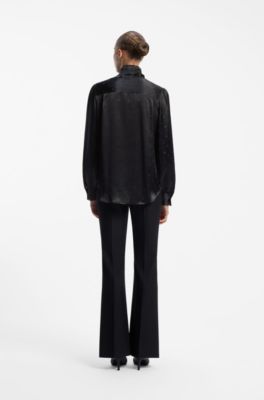 Regular-fit blouse in satin with burnout print, Black Patterned