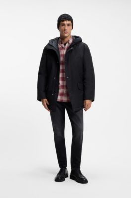 Regular-fit button-down shirt in checked cotton flannel, Red Patterned