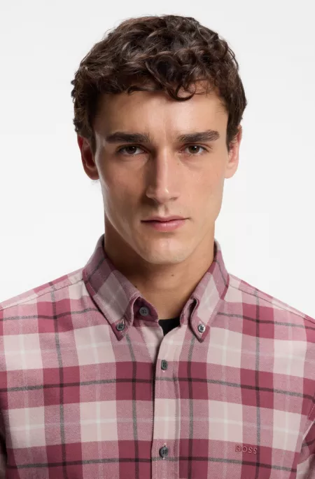Regular-fit button-down shirt in checked cotton flannel