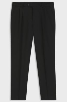 Tapered-fit trousers in linen, Black