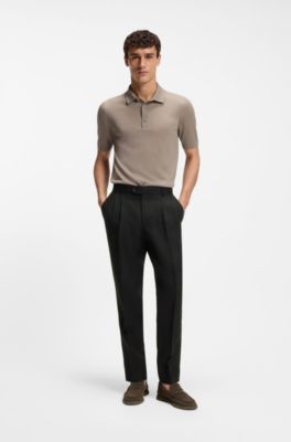 Tapered-fit trousers in linen, Black