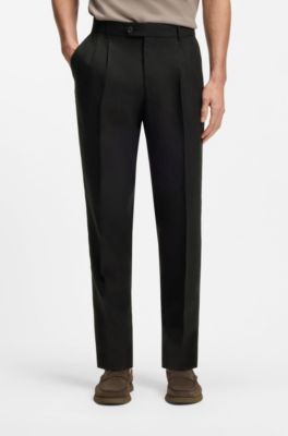 Tapered-fit trousers in linen, Black