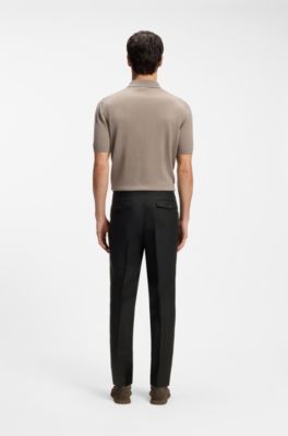 Tapered-fit trousers in linen, Black