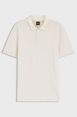 Polo shirt crafted from cotton and wool, Natural