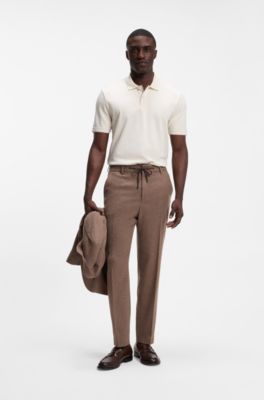 Polo shirt crafted from cotton and wool, Natural