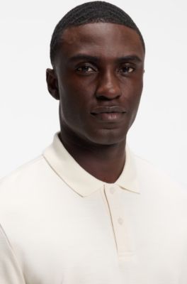 Polo shirt crafted from cotton and wool, Natural
