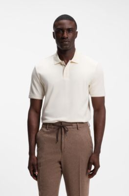 Polo shirt crafted from cotton and wool, Natural