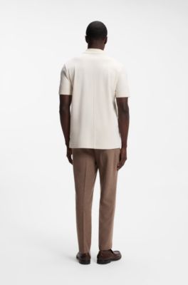 Polo shirt crafted from cotton and wool, Natural