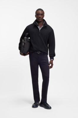 Cotton and wool-blend zip-up sweatshirt, Dark Blue