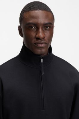 Cotton and wool-blend zip-up sweatshirt, Dark Blue
