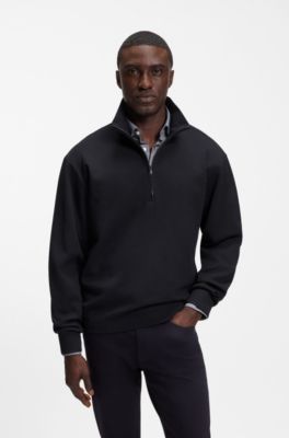 Cotton and wool-blend zip-up sweatshirt, Dark Blue