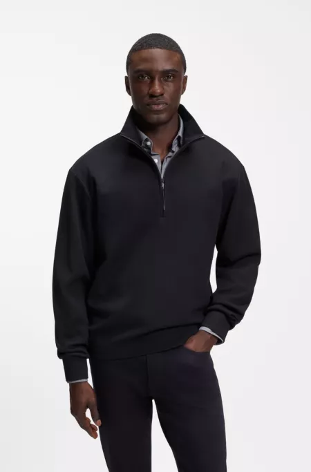 Cotton and wool-blend zip-up sweatshirt