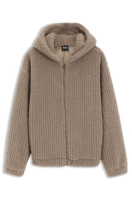 Zip-up hoodie crafted in teddy fabric, Light Brown