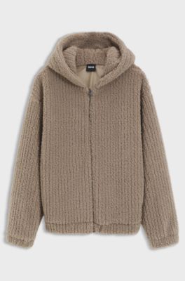 Zip-up hoodie crafted in teddy fabric, Light Brown
