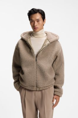 Zip-up hoodie crafted in teddy fabric, Light Brown