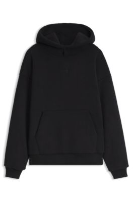 Teddy-fleece hoodie with embroidered logo, Black