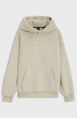 Teddy-fleece hoodie with embroidered logo, Light Beige