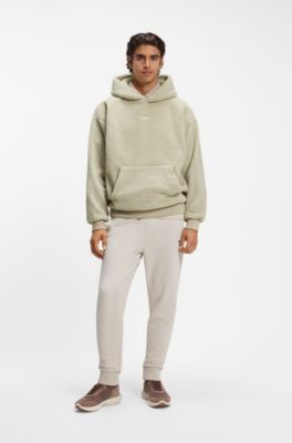 Teddy-fleece hoodie with embroidered logo, Light Beige