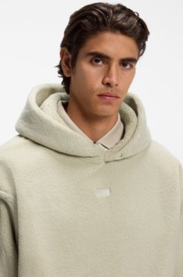 Teddy-fleece hoodie with embroidered logo, Light Beige
