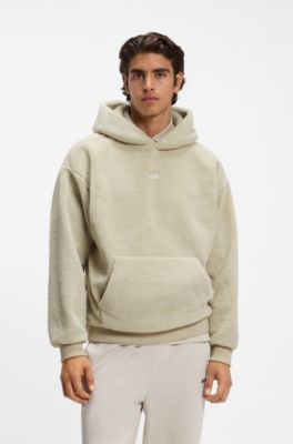 Teddy-fleece hoodie with embroidered logo, Light Beige