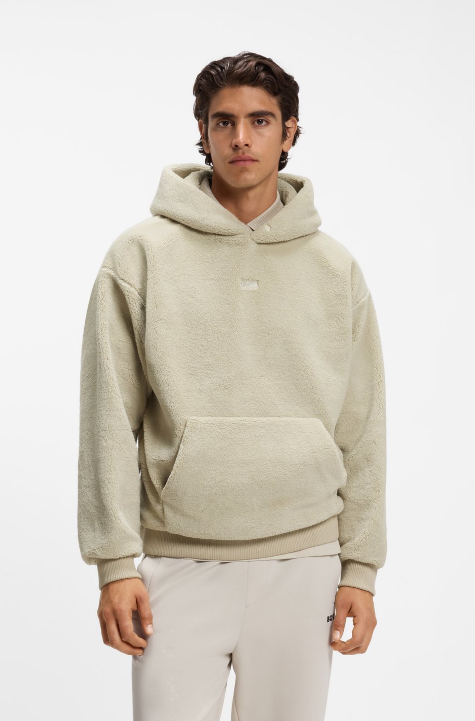 Teddy-fleece hoodie with embroidered logo