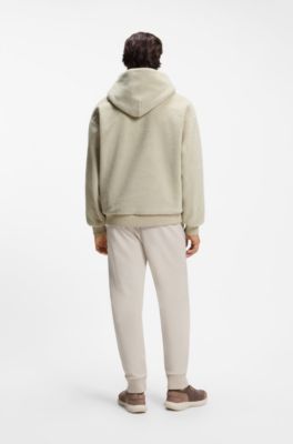 Teddy-fleece hoodie with embroidered logo, Light Beige